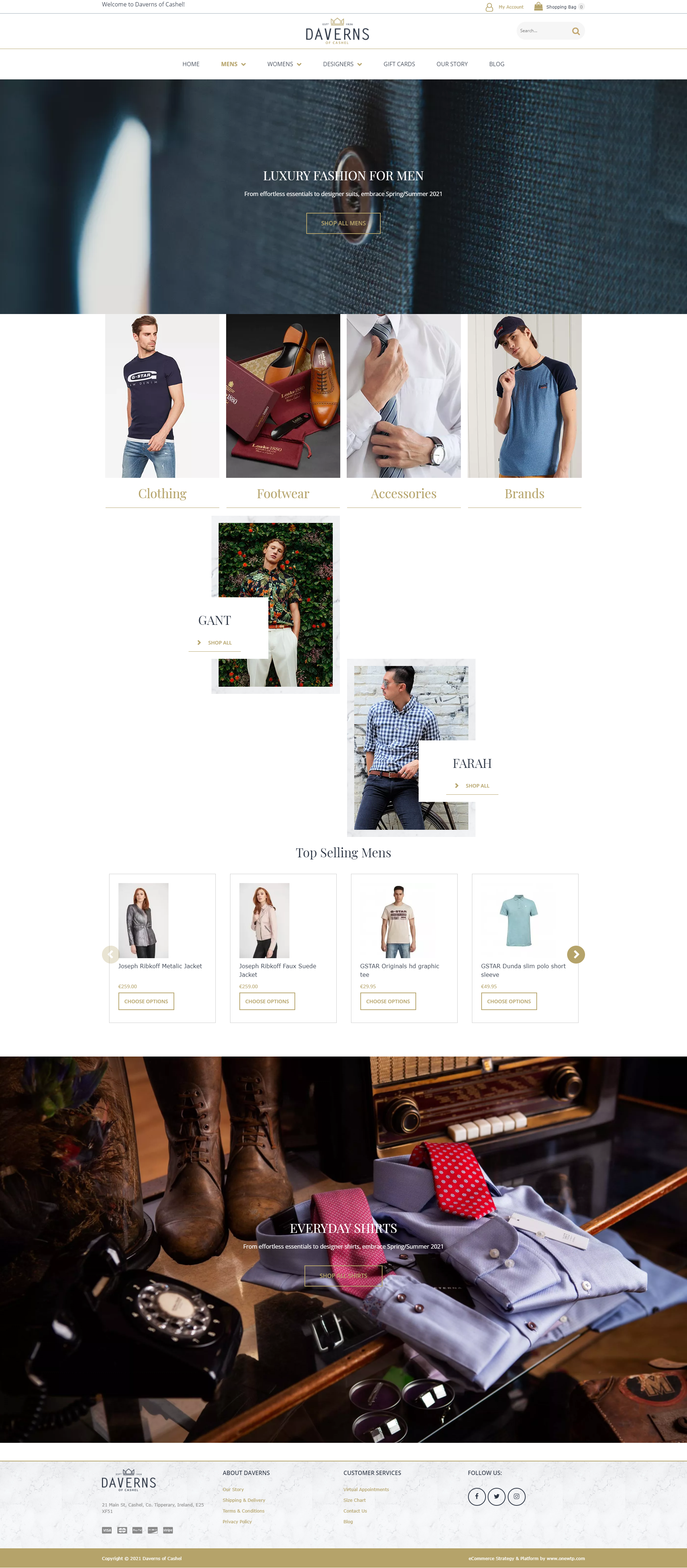 Daverns menswear landing page