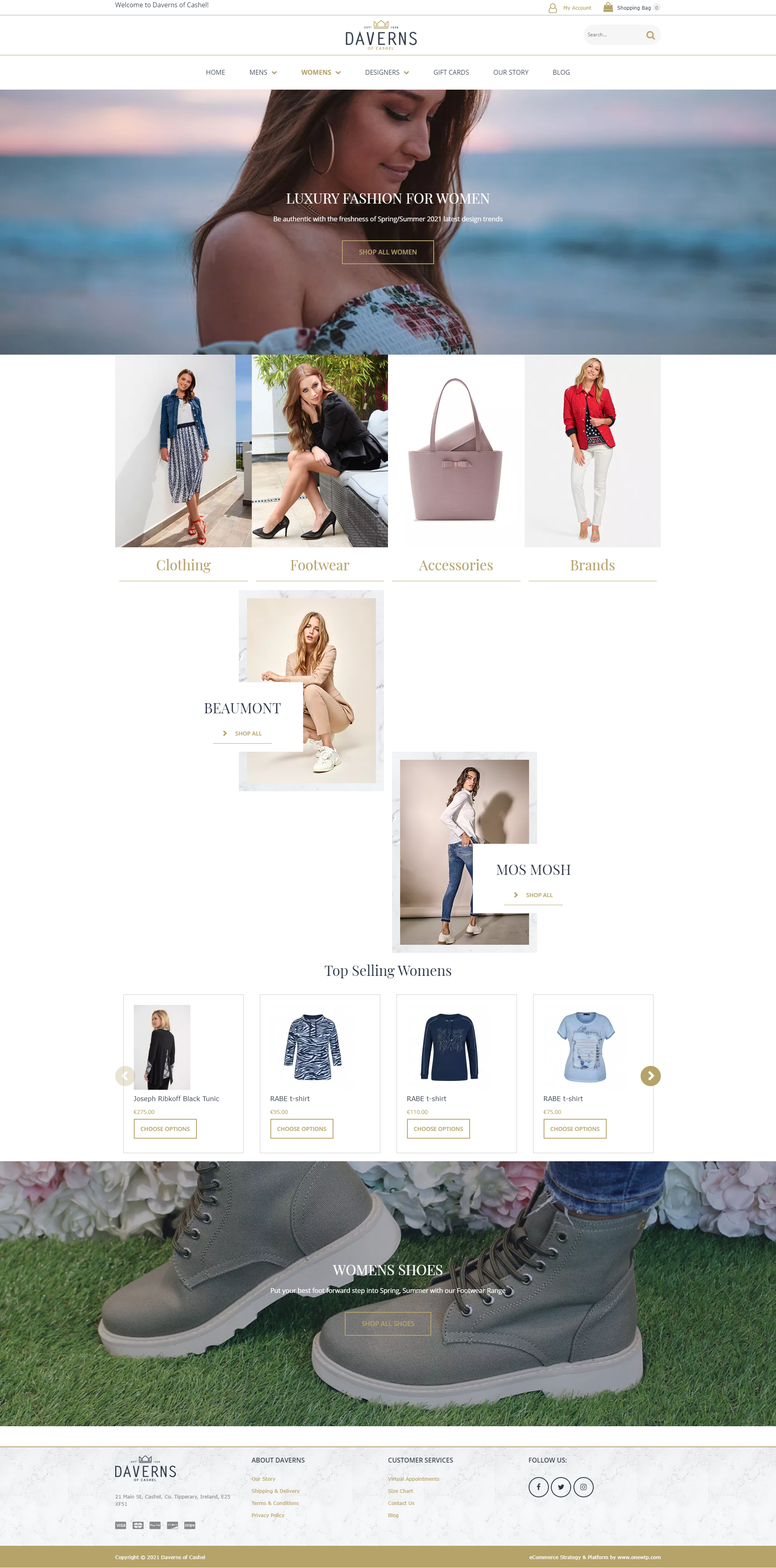 Daverns womenswear landing page